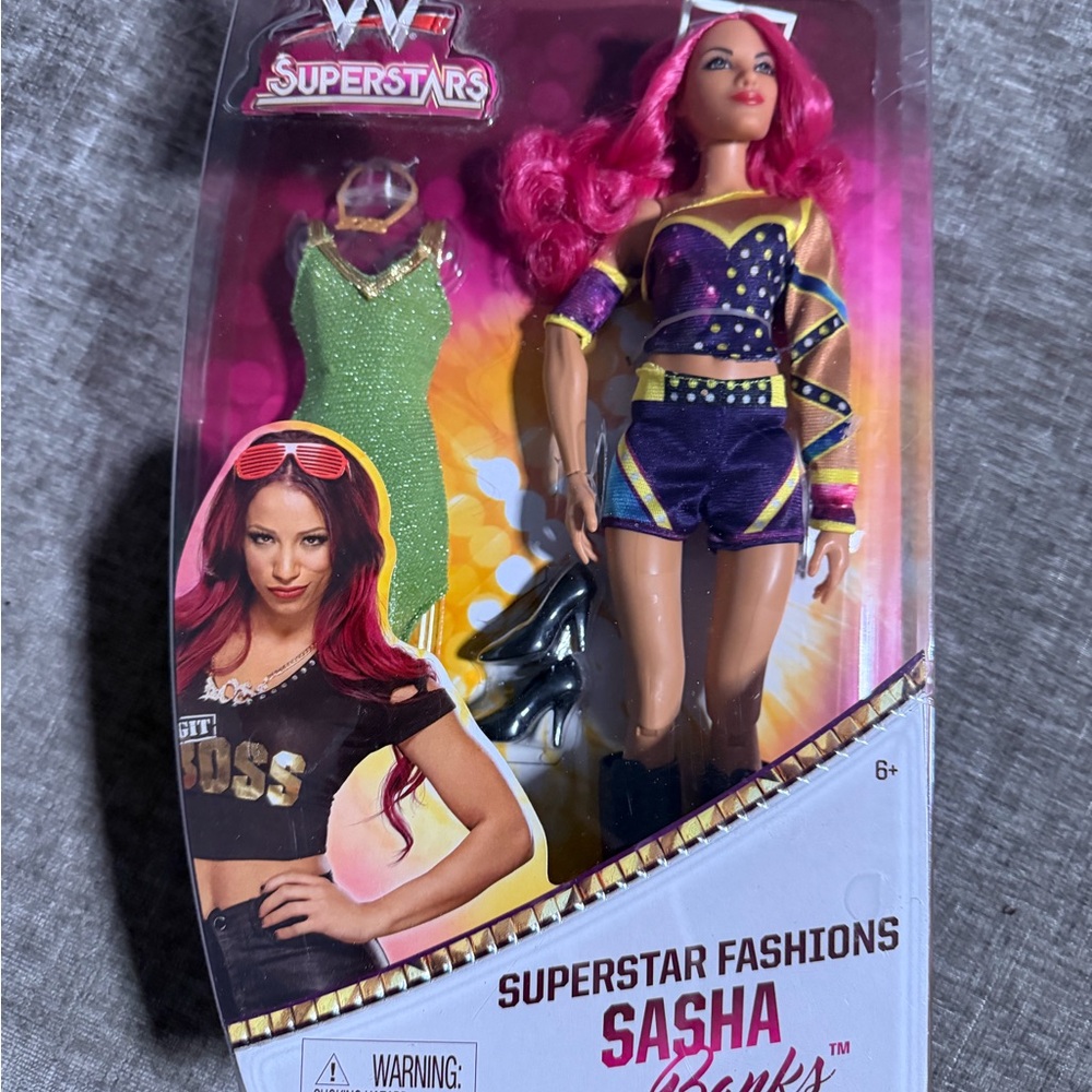 WWE Superstars Sasha Banks Doll with Pink Hair and Green Dress